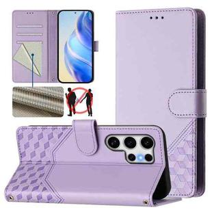 For Samsung Galaxy S25 Ultra 5G Honeycomb Embossing RFID Leather Phone Case(Light Purple)