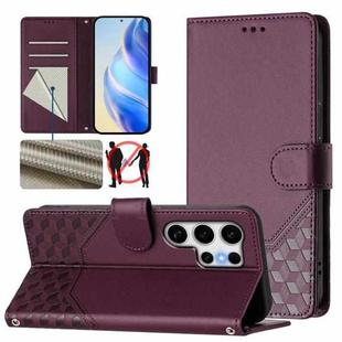 For Samsung Galaxy S25 Ultra 5G Honeycomb Embossing RFID Leather Phone Case(Violet)