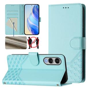 For Samsung Galaxy S25 Edge 5G Honeycomb Embossing RFID Leather Phone Case(Mint Green)