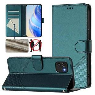For Samsung Galaxy A03 166mm Honeycomb Embossing RFID Leather Phone Case(Peacock Green)