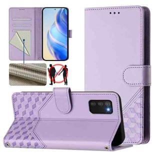 For Samsung Galaxy A03s 166mm Honeycomb Embossing RFID Leather Phone Case(Light Purple)