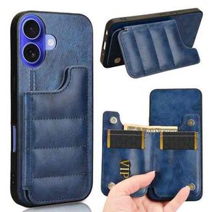 For iPhone 16 Plus Cow Pattern Sewing Card Bag Phone Case(Blue)