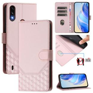 For Motorola Moto E7 Power 2021 Honeycomb Embossing RFID Leather Phone Case(Pink)