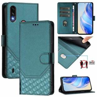 For Motorola Moto E7 Power 2021 Honeycomb Embossing RFID Leather Phone Case(Peacock Green)