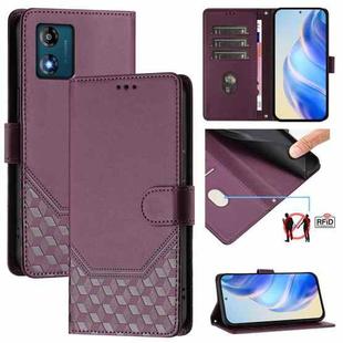 For Motorola Moto E13 2023 4G Honeycomb Embossing RFID Leather Phone Case(Violet)