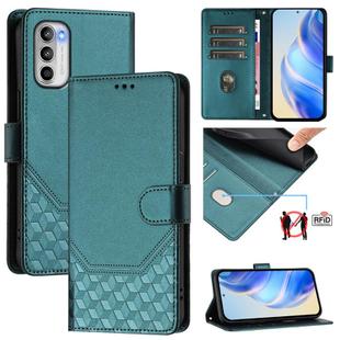 For Motorola Moto G 5G 2022 Honeycomb Embossing RFID Leather Phone Case(Peacock Green)