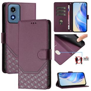 For Motorola Moto G Play 4G 2024 Oversea Honeycomb Embossing RFID Leather Phone Case(Violet)