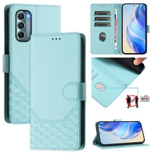 For Motorola Moto G Stylus 2022 5G Honeycomb Embossing RFID Leather Phone Case(Mint Green)