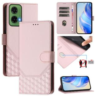 For Motorola Moto G35 Honeycomb Embossing RFID Leather Phone Case(Pink)