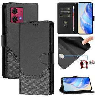 For Motorola Moto G84 5G Honeycomb Embossing RFID Leather Phone Case(Black)