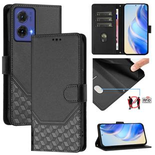 For Motorola Moto G85 5G Honeycomb Embossing RFID Leather Phone Case(Black)