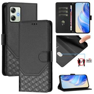 For Motorola Moto G64 India / G54 5G India Honeycomb Embossing RFID Leather Phone Case(Black)