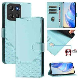 For Motorola Moto G15 Honeycomb Embossing RFID Leather Phone Case(Mint Green)