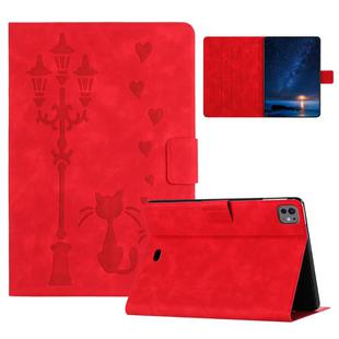 For iPad Air 11 2024 Embossed Couple Cat Smart Tablet Leather Case(Red)