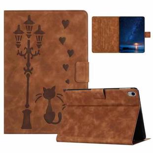 For iPad mini 2024 / mini 6 Embossed Couple Cat Smart Tablet Leather Case(Brown)