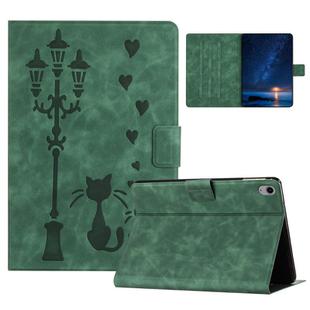 For iPad 10th Gen 10.9 2022 Embossed Couple Cat Smart Tablet Leather Case(Green)