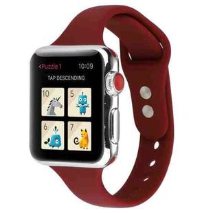 For Apple Watch 5 & 4 44mm / 3 & 2 & 1 42mm Thin Silicone Double Buckle Watch Band(Wine Red)