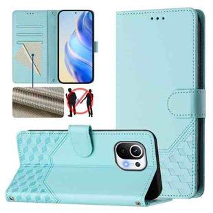 For Xiaomi Mi 11 Honeycomb Embossing RFID Leather Phone Case(Mint Green)