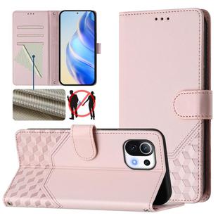 For Xiaomi Mi 11 Lite / Mi 11 Lite 5G NE Honeycomb Embossing RFID Leather Phone Case(Pink)