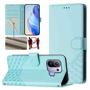 For Xiaomi Mi 11 Pro Honeycomb Embossing RFID Leather Phone Case(Mint Green)