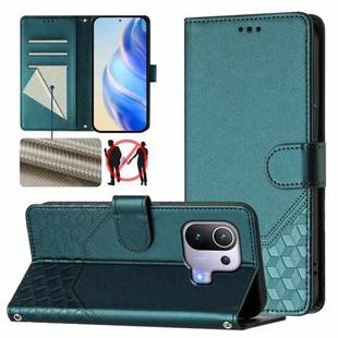 For Xiaomi Mi 11 Pro Honeycomb Embossing RFID Leather Phone Case(Peacock Green)