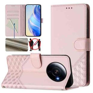 For Xiaomi 12S Ultra Honeycomb Embossing RFID Leather Phone Case(Pink)