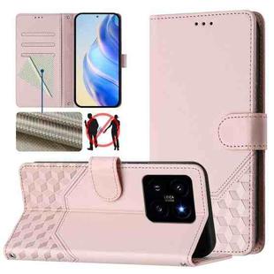 For Xiaomi 14 Honeycomb Embossing RFID Leather Phone Case(Pink)