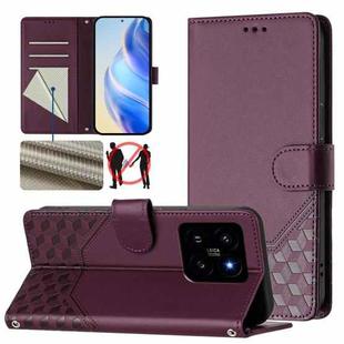 For Xiaomi 14 Honeycomb Embossing RFID Leather Phone Case(Violet)