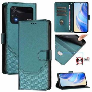 For Xiaomi Poco M4 Pro 4G Honeycomb Embossing RFID Leather Phone Case(Peacock Green)