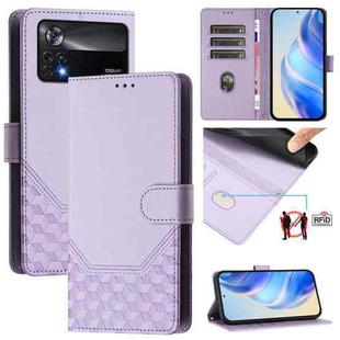 For Xiaomi Poco X4 Pro 5G Honeycomb Embossing RFID Leather Phone Case(Light Purple)