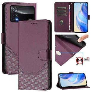 For Xiaomi Poco X4 Pro 5G Honeycomb Embossing RFID Leather Phone Case(Violet)