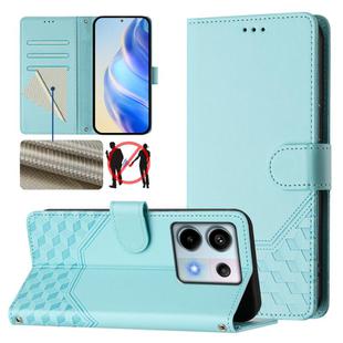 For Xiaomi Poco X6 5G Honeycomb Embossing RFID Leather Phone Case(Mint Green)