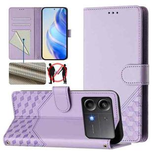 For Xiaomi Poco X6 Neo 5G Honeycomb Embossing RFID Leather Phone Case(Light Purple)