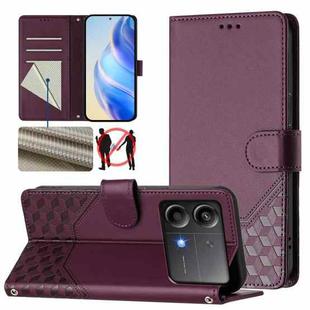 For Xiaomi Poco X6 Neo 5G Honeycomb Embossing RFID Leather Phone Case(Violet)