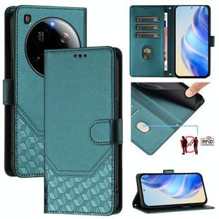 For Xiaomi 15 Ultra Honeycomb Embossing RFID Leather Phone Case(Peacock Green)