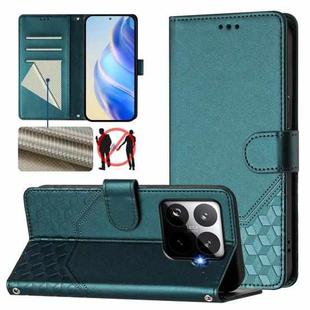 For Xiaomi 15T Pro 5G Honeycomb Embossing RFID Leather Phone Case(Peacock Green)