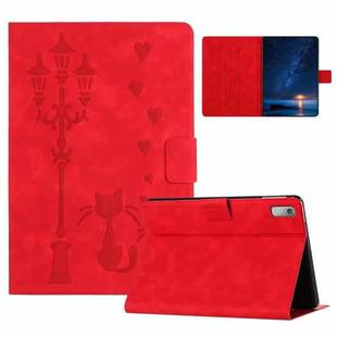 For Lenovo Tab M9 / TB-310FU Embossed Couple Cat Smart Tablet Leather Case(Red)