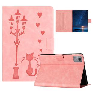 For Lenovo Tab M11 / Xiaoxin Pad 2024 Embossed Couple Cat Smart Tablet Leather Case(Pink)