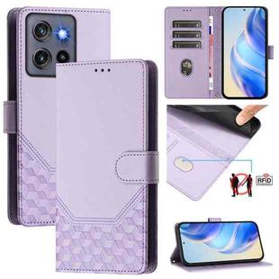 For Motorola Edge 50 Neo Honeycomb Embossing RFID Leather Phone Case(Light Purple)