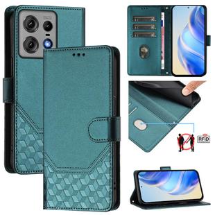 For Motorola Edge 50 Pro Honeycomb Embossing RFID Leather Phone Case(Peacock Green)