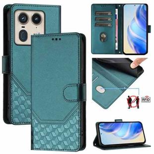 For Motorola Edge 50 Ultra / X50 Ultra Honeycomb Embossing RFID Leather Phone Case(Peacock Green)