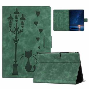 For Amazon Kindle Paperwhite 4 / 3 / 2 Embossed Couple Cat Smart Tablet Leather Case(Green)