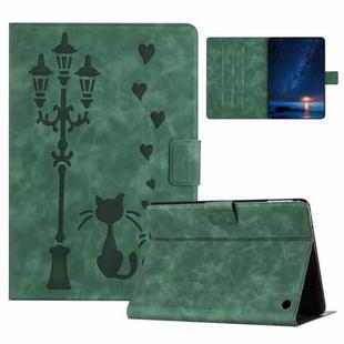 For Amazon Kindle Fire HD 10 2023 / 2021 Embossed Couple Cat Smart Tablet Leather Case(Green)