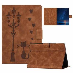 For Amazon Kindle 11th Gen 2022 Embossed Couple Cat Smart Tablet Leather Case(Brown)