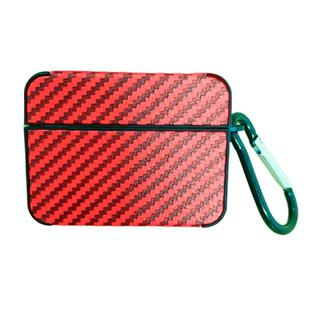 For AirPods Pro 2 Carbon Fiber Square Leather Earphone Case with Hook(Red)