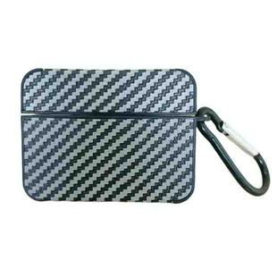 For AirPods Pro Carbon Fiber Square Leather Earphone Case with Hook(Black)