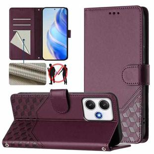 For Redmi 12 5G / 4G Global / Note 12R Honeycomb Embossing RFID Leather Phone Case(Violet)