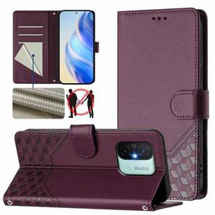 For Redmi 12C / 11A Honeycomb Embossing RFID Leather Phone Case(Violet)