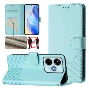 For Redmi 13 5G / 4G Global Honeycomb Embossing RFID Leather Phone Case(Mint Green)