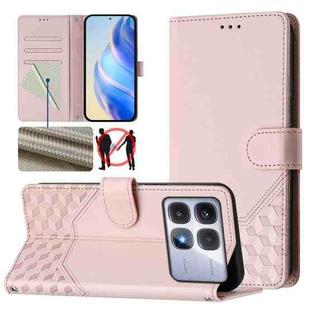 For Redmi K70 Ultra 5G Honeycomb Embossing RFID Leather Phone Case(Pink)